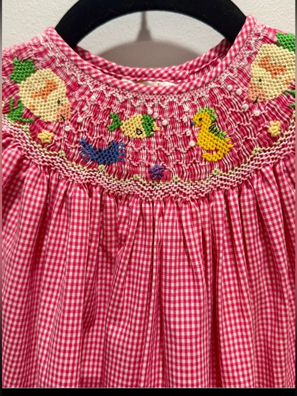 Rosalina Collections Pink Gingham Smocked Fish Ocean Dress 18M Boutique